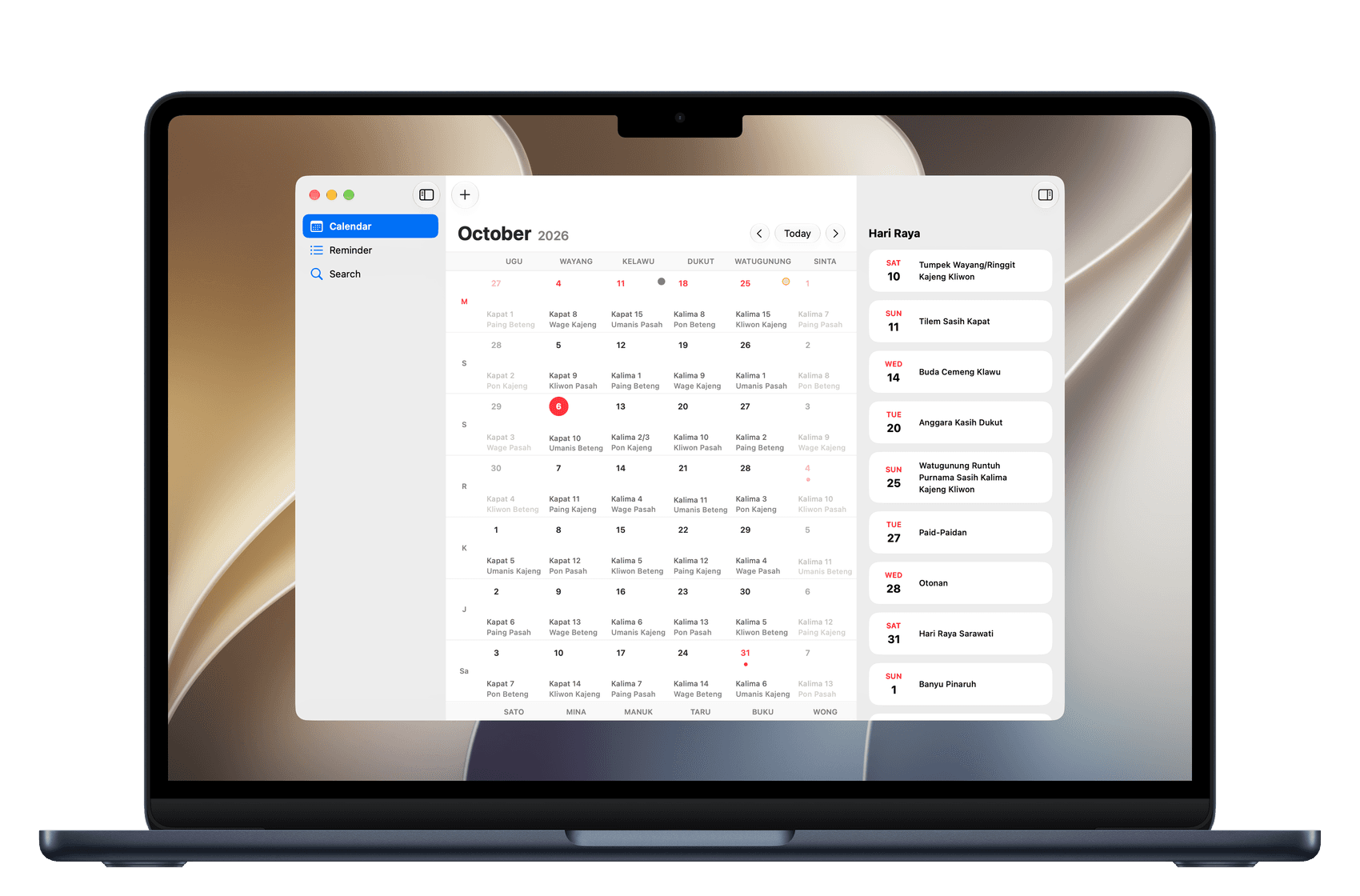 Kalender Bali di Mac — Kalender