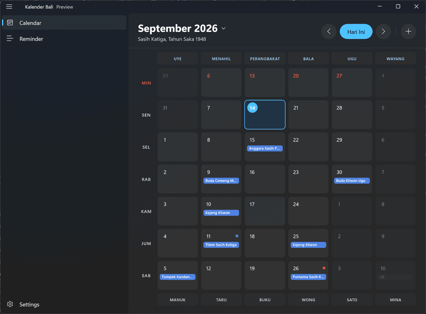 Kalender Bali di Windows — Kalender
