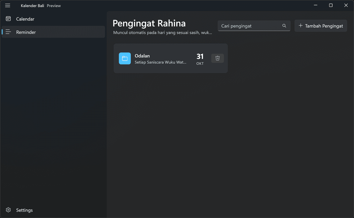 Kalender Bali di Windows — Pengingat