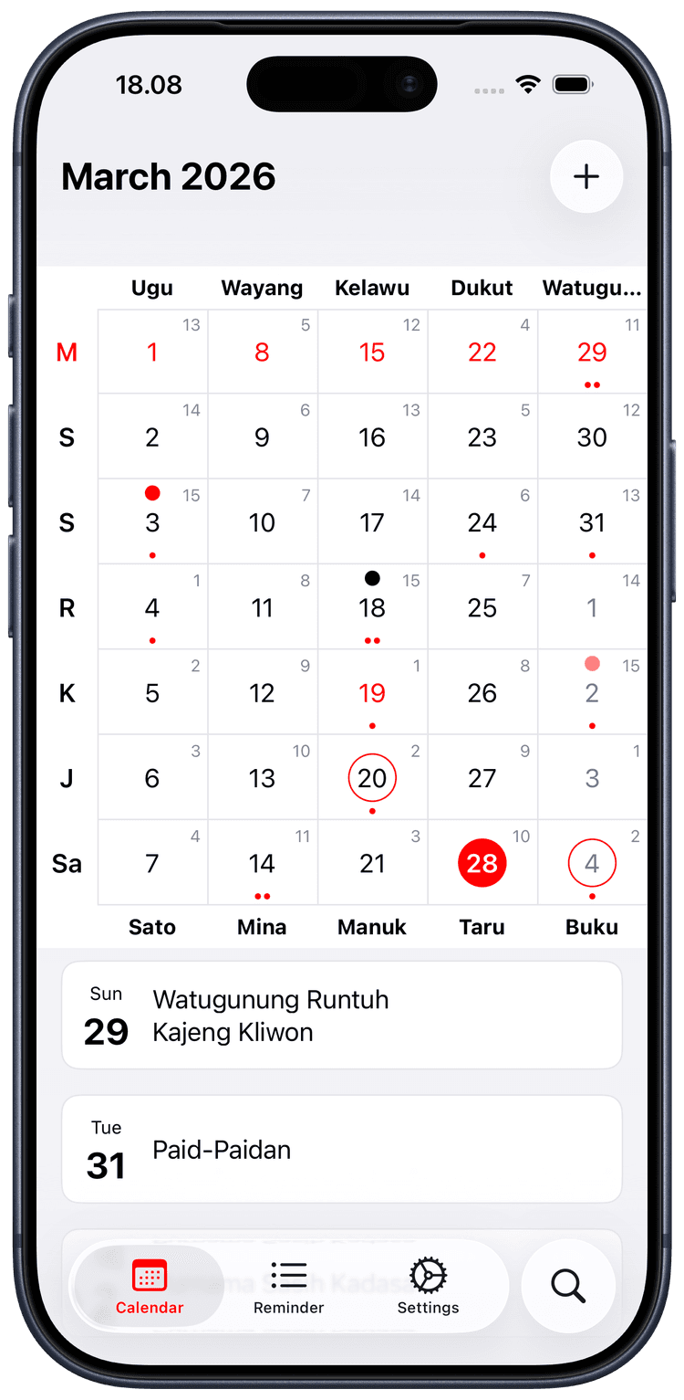 Kalender Bali di iPhone