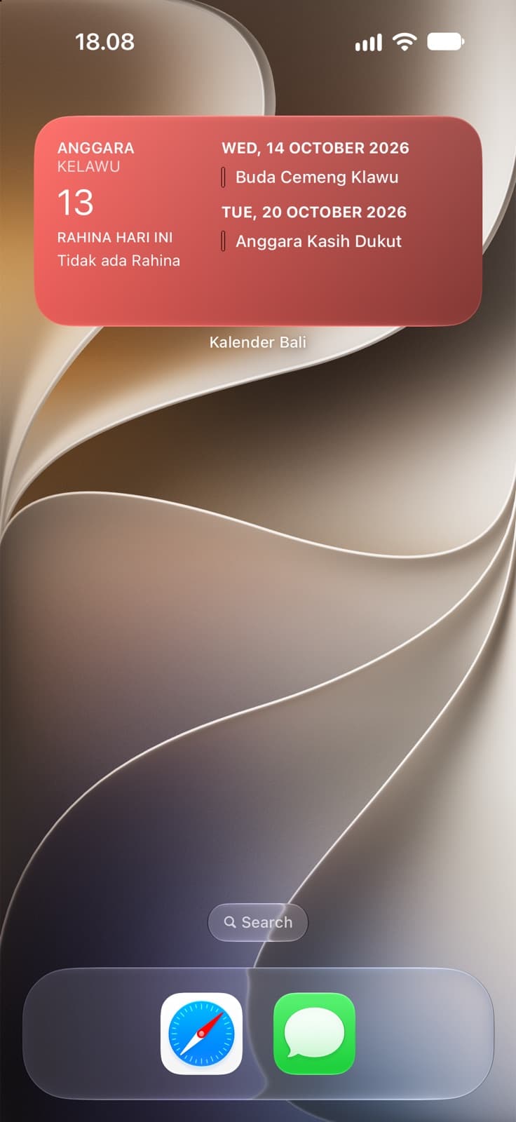 Widget Kalender Bali di Home Screen iPhone